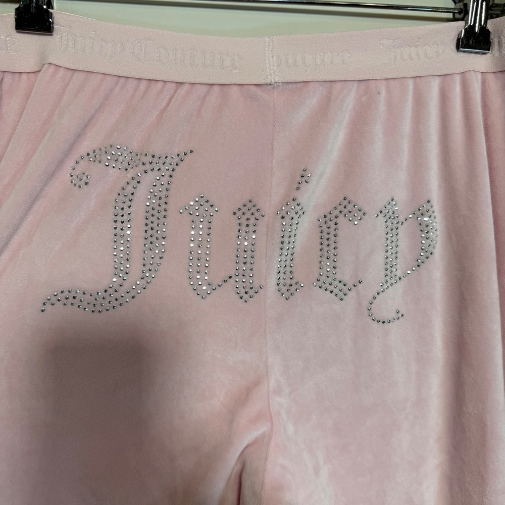 Juicy Couture Pajama Pants Womens L Pink Velour Rhinestone Logo Y2K Bimbocore